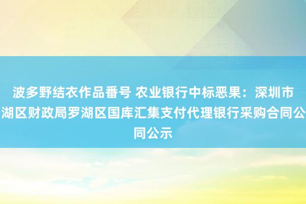 波多野结衣作品番号 农业银行中标恶果：深圳市罗湖区财政局罗湖区国库汇集支付代理银行采购合同公示