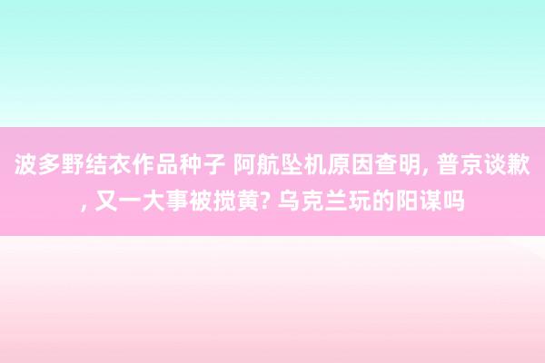 波多野结衣作品种子 阿航坠机原因查明， 普京谈歉， 又一大事被搅黄? 乌克兰玩的阳谋吗