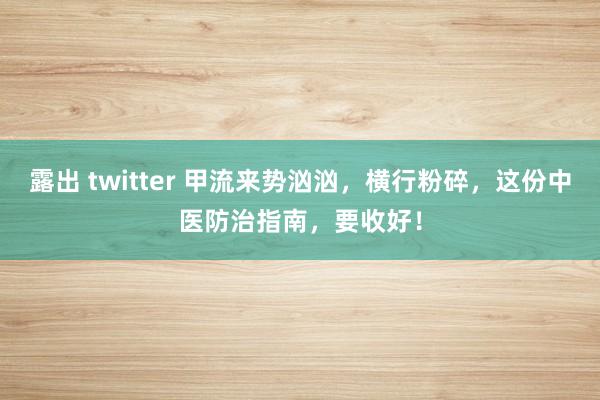 露出 twitter 甲流来势汹汹，横行粉碎，这份中医防治指南，要收好！